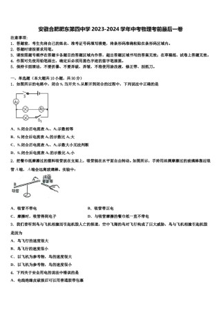 安徽合肥肥东第四中学2023-2024学年中考物理考前最后一卷含解析.doc