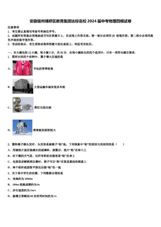 安徽宿州埇桥区教育集团达标名校2024届中考物理四模试卷含解析.doc