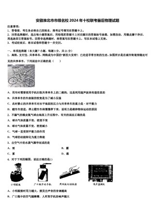 安徽淮北市市级名校2024年十校联考最后物理试题含解析.doc