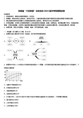 安徽省“六校联盟”达标名校2024届中考物理模试卷含解析.doc