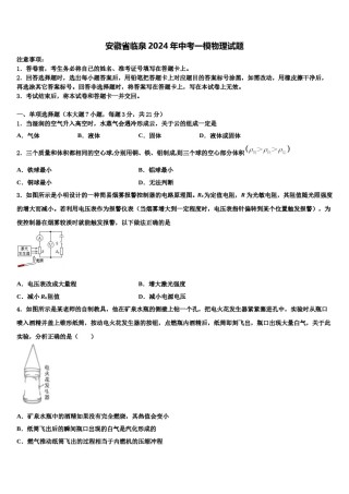 安徽省临泉2024年中考一模物理试题含解析.doc