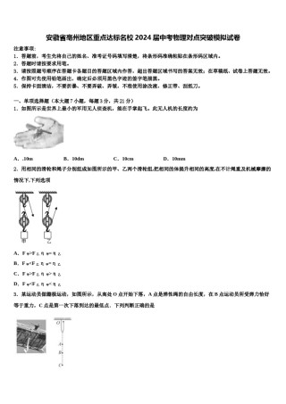 安徽省亳州地区重点达标名校2024届中考物理对点突破模拟试卷含解析.doc