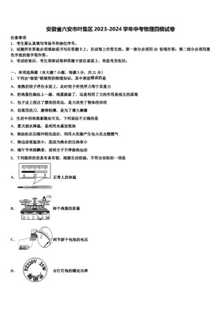 安徽省六安市叶集区2023-2024学年中考物理四模试卷含解析.doc