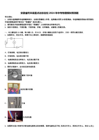 安徽省利辛县重点达标名校2024年中考物理模拟预测题含解析.doc