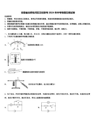 安徽省合肥包河区五校联考2024年中考物理五模试卷含解析.doc