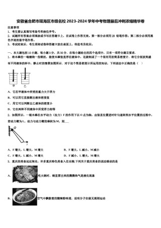 安徽省合肥市瑶海区市级名校2023-2024学年中考物理最后冲刺浓缩精华卷含解析.doc