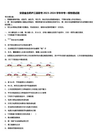 安徽省合肥庐江县联考2023-2024学年中考一模物理试题含解析.doc