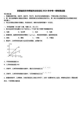 安徽省安庆市桐城市达标名校2024年中考一模物理试题含解析.doc