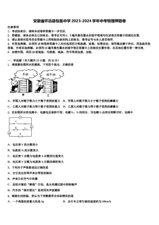 安徽省怀远县包集中学2023-2024学年中考物理押题卷含解析.doc