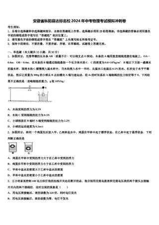 安徽省枞阳县达标名校2024年中考物理考试模拟冲刺卷含解析.doc