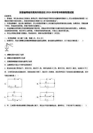 安徽省桐城市黄岗市级名校2024年中考冲刺卷物理试题含解析.doc