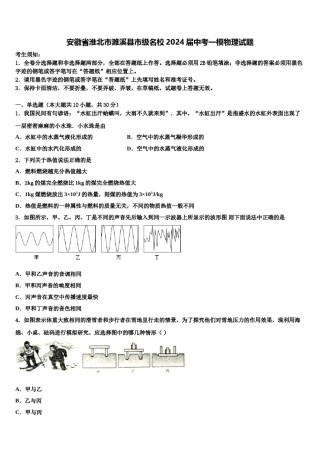 安徽省淮北市濉溪县市级名校2024届中考一模物理试题含解析.doc