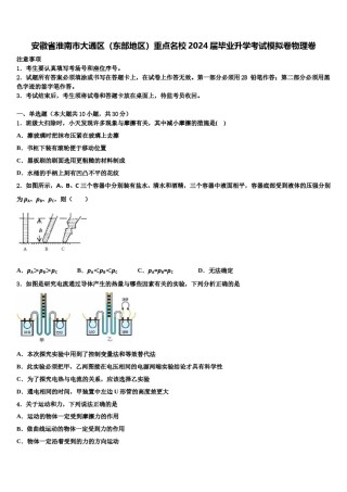 安徽省淮南市大通区（东部地区）重点名校2024届毕业升学考试模拟卷物理卷含解析.doc