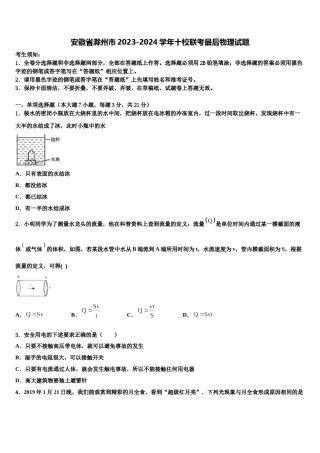 安徽省滁州市2023-2024学年十校联考最后物理试题含解析.doc