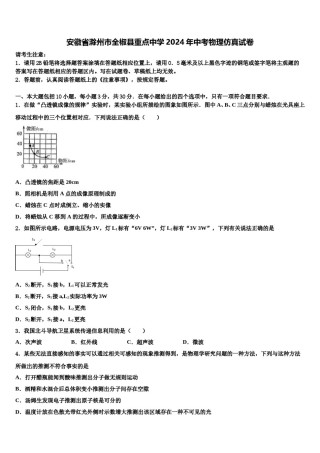 安徽省滁州市全椒县重点中学2024年中考物理仿真试卷含解析.doc