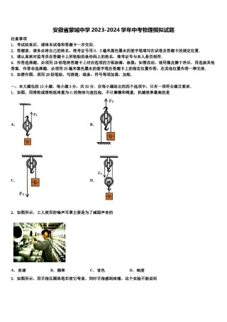 安徽省蒙城中学2023-2024学年中考物理模拟试题含解析.doc