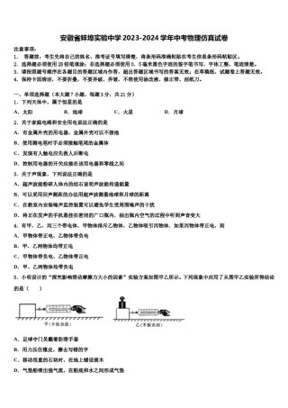 安徽省蚌埠实验中学2023-2024学年中考物理仿真试卷含解析.doc