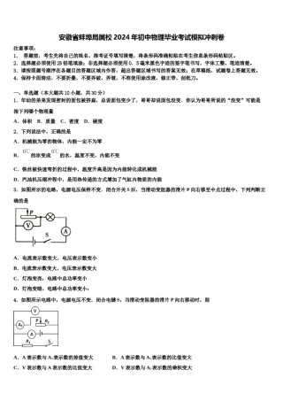 安徽省蚌埠局属校2024年初中物理毕业考试模拟冲刺卷含解析.doc