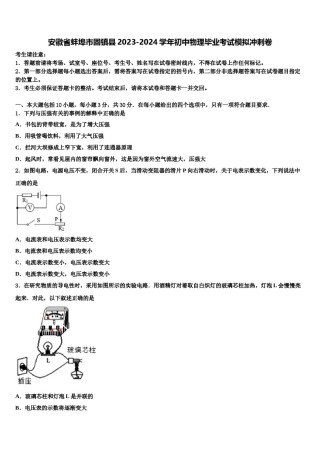 安徽省蚌埠市固镇县2023-2024学年初中物理毕业考试模拟冲刺卷含解析.doc