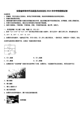 安徽省蚌埠市怀远县重点达标名校2024年中考物理模试卷含解析.doc