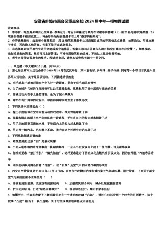 安徽省蚌埠市禹会区重点名校2024届中考一模物理试题含解析.doc