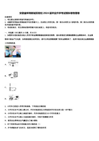 安徽省蚌埠新城实验校2024届毕业升学考试模拟卷物理卷含解析.doc