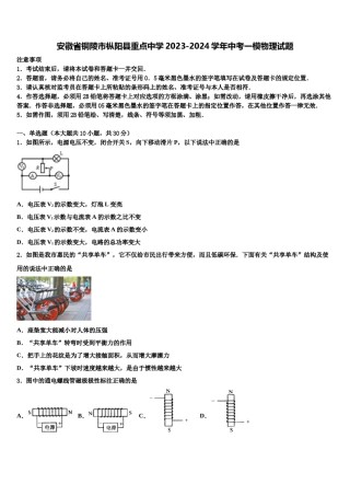 安徽省铜陵市枞阳县重点中学2023-2024学年中考一模物理试题含解析.doc