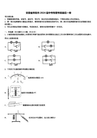 安徽省阜阳市2024届中考物理考前最后一卷含解析.doc