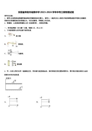 安徽省阜阳市城南中学2023-2024学年中考三模物理试题含解析.doc