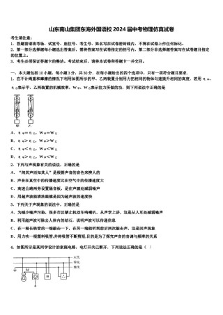 山东南山集团东海外国语校2024届中考物理仿真试卷含解析.doc