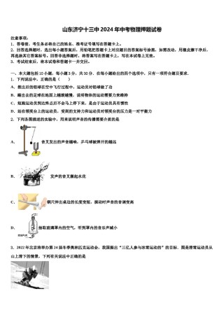 山东济宁十三中2024年中考物理押题试卷含解析.doc