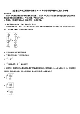 山东省临沂市兰陵县市级名校2024年初中物理毕业考试模拟冲刺卷含解析.doc