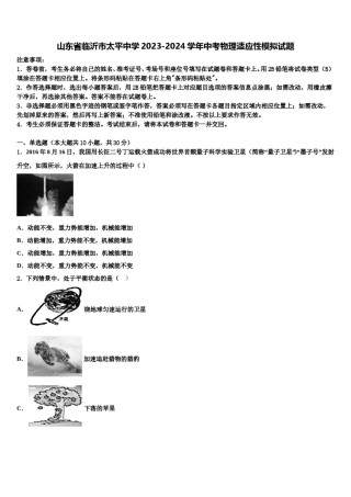 山东省临沂市太平中学2023-2024学年中考物理适应性模拟试题含解析.doc