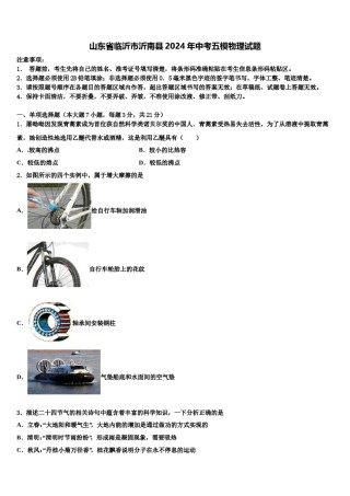 山东省临沂市沂南县2024年中考五模物理试题含解析.doc
