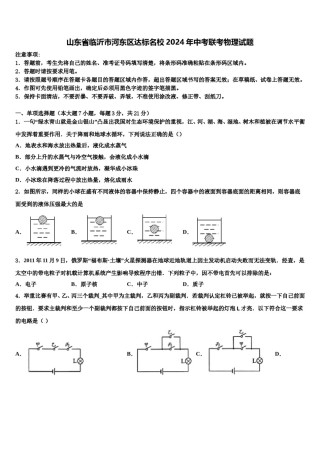 山东省临沂市河东区达标名校2024年中考联考物理试题含解析.doc