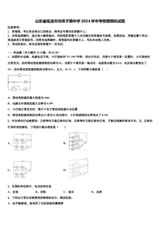 山东省临清市刘垓子镇中学2024年中考物理模拟试题含解析.doc