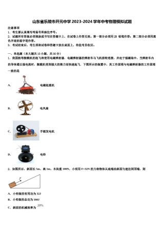 山东省乐陵市开元中学2023-2024学年中考物理模拟试题含解析.doc