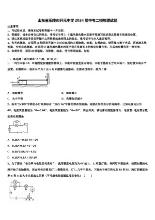 山东省乐陵市开元中学2024届中考二模物理试题含解析.doc