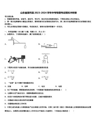 山东省垦利县2023-2024学年中考物理考试模拟冲刺卷含解析.doc
