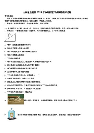 山东省垦利县2024年中考物理对点突破模拟试卷含解析.doc