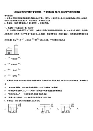 山东省威海市文登区文登实验，三里河中学2024年中考三模物理试题含解析.doc