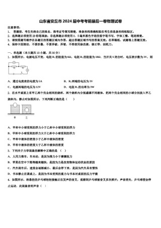 山东省安丘市2024届中考考前最后一卷物理试卷含解析.doc