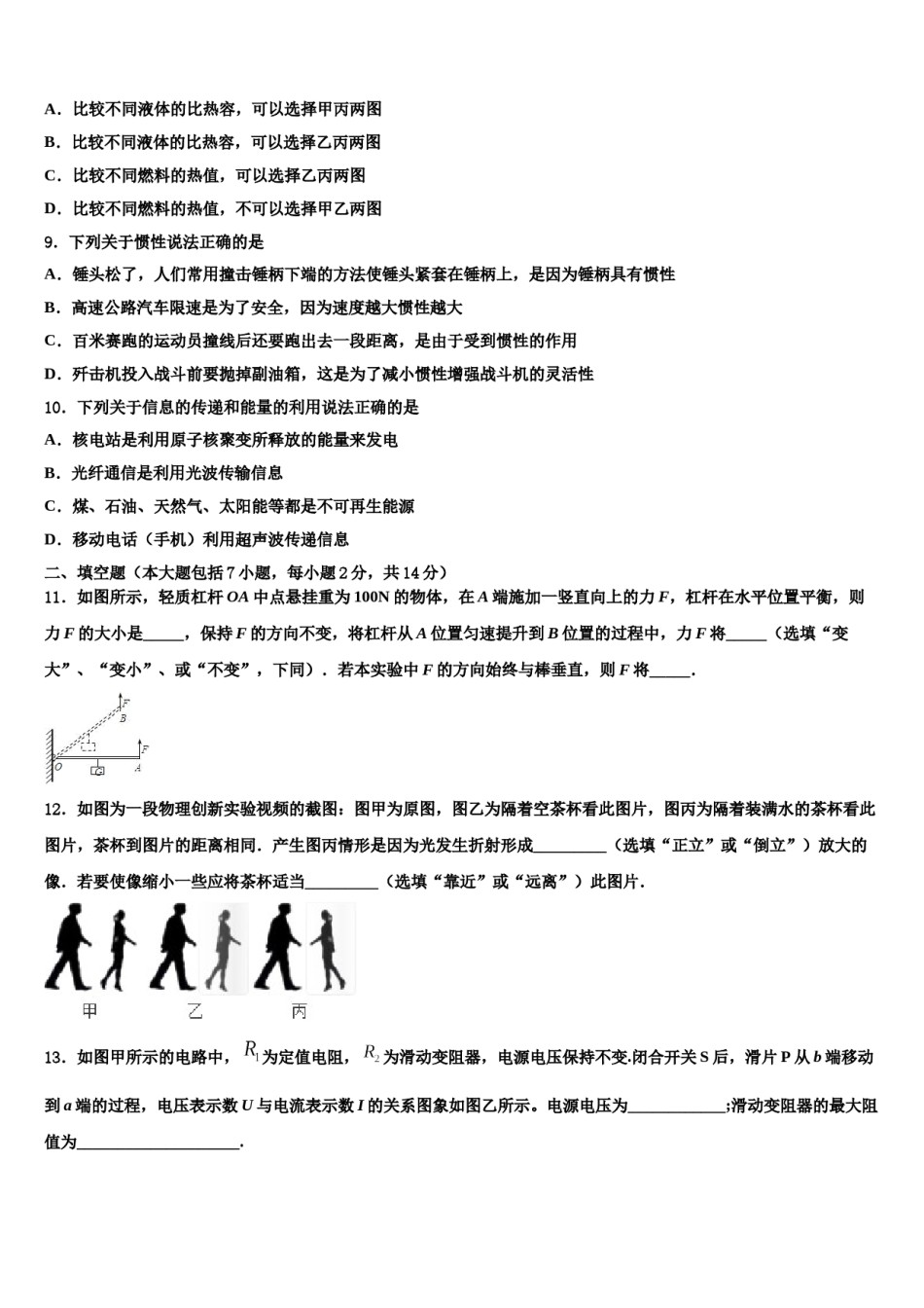 山东省安丘市2024年中考物理适应性模拟试题含解析.doc_第3页