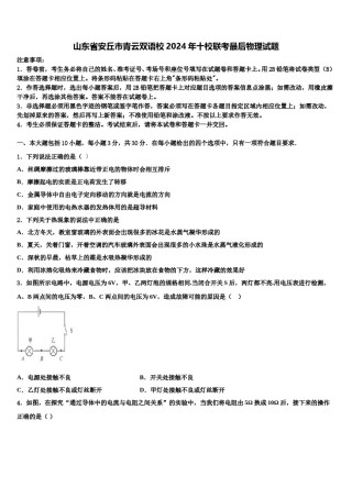 山东省安丘市青云双语校2024年十校联考最后物理试题含解析.doc