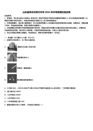 山东省寿光市现代中学2024年中考物理仿真试卷含解析.doc