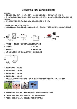 山东省巨野县2024届中考物理模拟试题含解析.doc