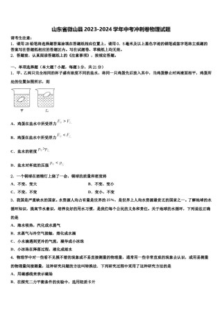 山东省微山县2023-2024学年中考冲刺卷物理试题含解析.doc