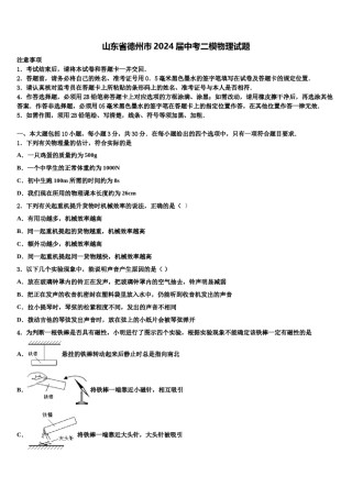 山东省德州市2024届中考二模物理试题含解析.doc