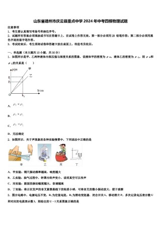山东省德州市庆云县重点中学2024年中考四模物理试题含解析.doc