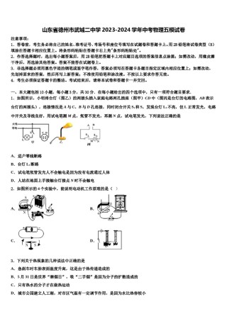 山东省德州市武城二中学2023-2024学年中考物理五模试卷含解析.doc